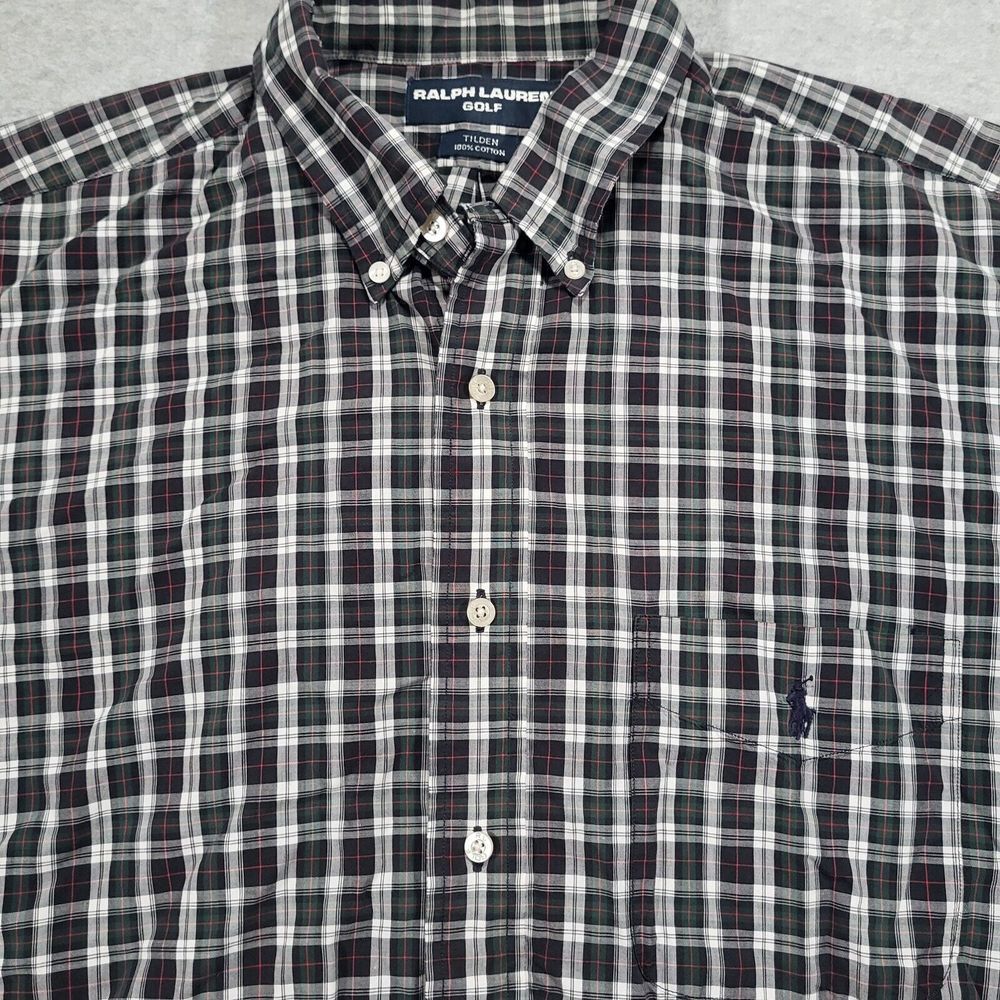 Ralph Lauren Golf Mens XL Tilden Green Black Plaid Short Sleeve Shirt